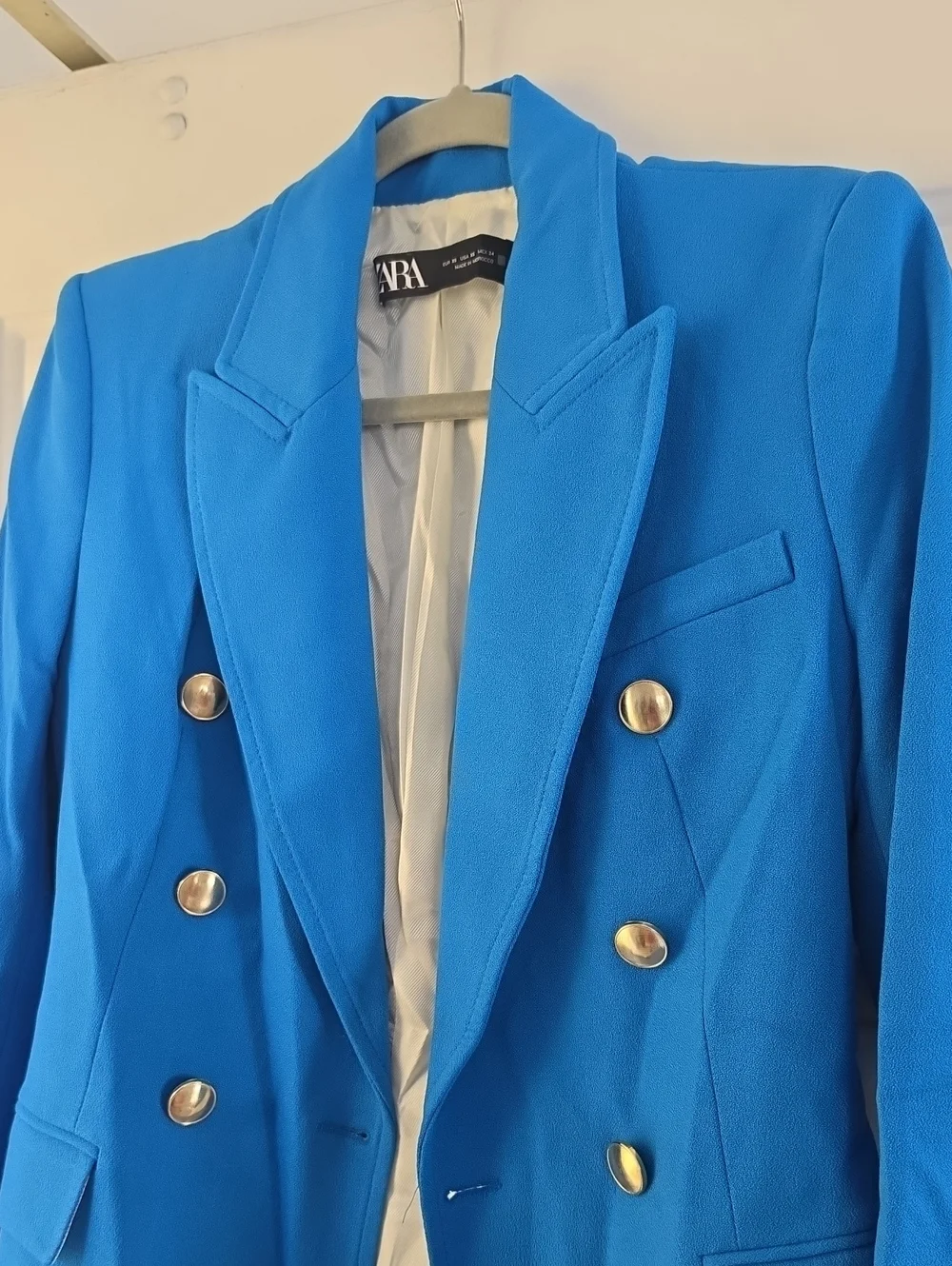 RARE ZARA BLUE DOUBLE BREASTED JACKET BLAZER GOLD BUTTONS